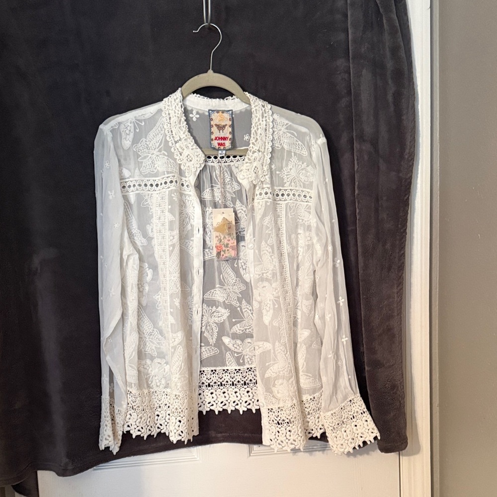 Johnny Was Yonah White Floral Lace Butterfly Jacket/Blouse NWT - Picture 6 of 10